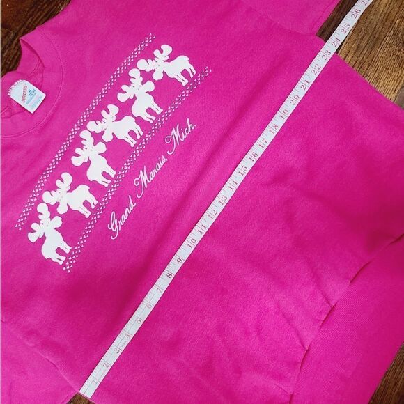 Vintage 80s Jerzees Barbiecore Hot Pink Moose Crewneck Pullover Sweatshirt - Picture 12 of 14